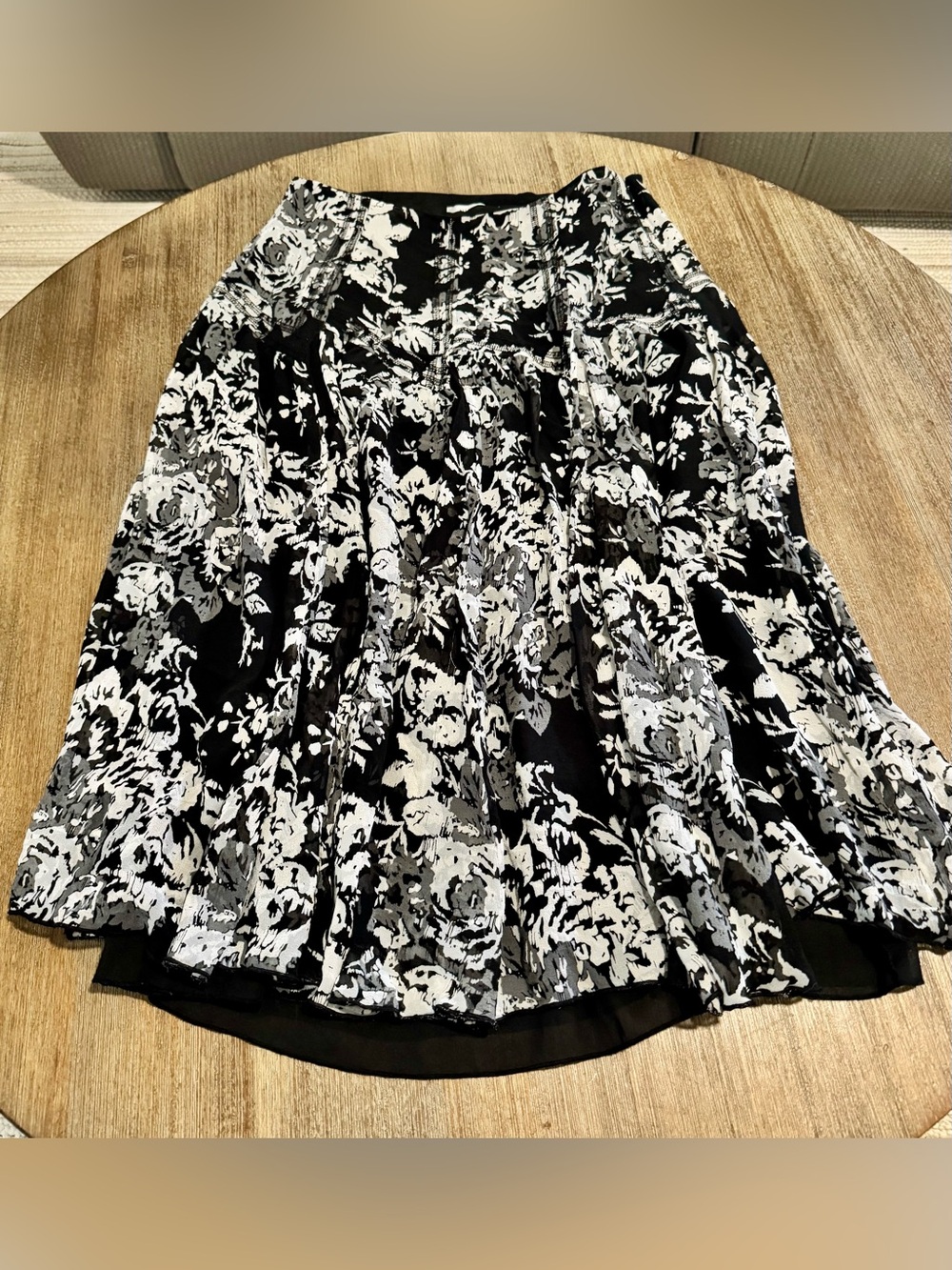 Nine West Silk Black and White Floral Circle Skirt